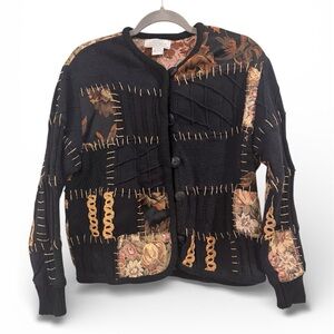 Sandy Starkman Vintage Jacket Cardigan with Gold Details Floral Patchwork